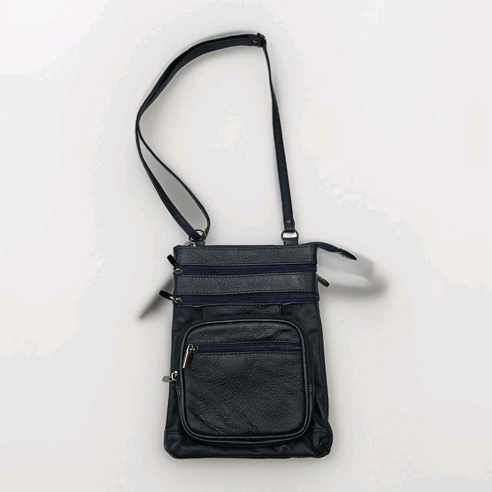 Krediz Leather Navy Blue Crossbody Bag Travel Purse 5 Compartments